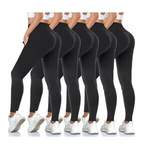 5 High Waisted Leggings for Women Soft Athletic Tummy Control Black Running Yoga